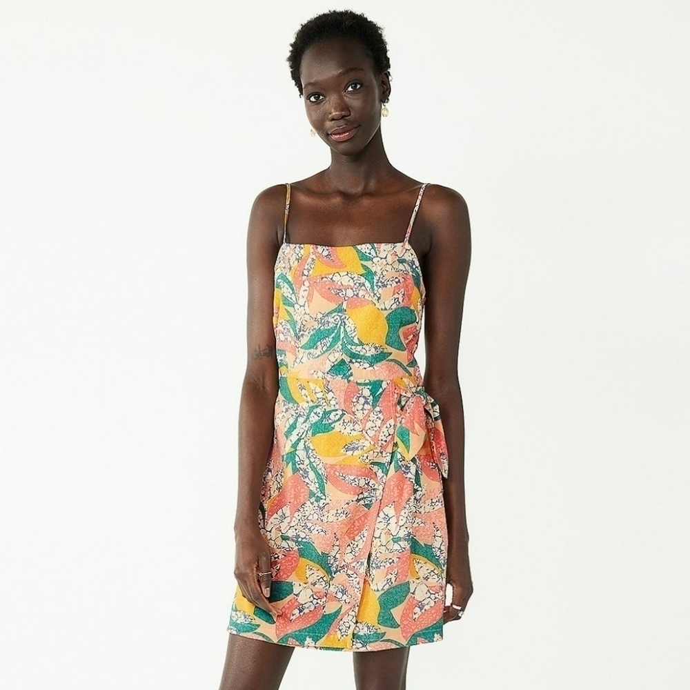 Nine West Side-Tie Faux Wrap Mini Dress Crackle Leaves Coral - XXL